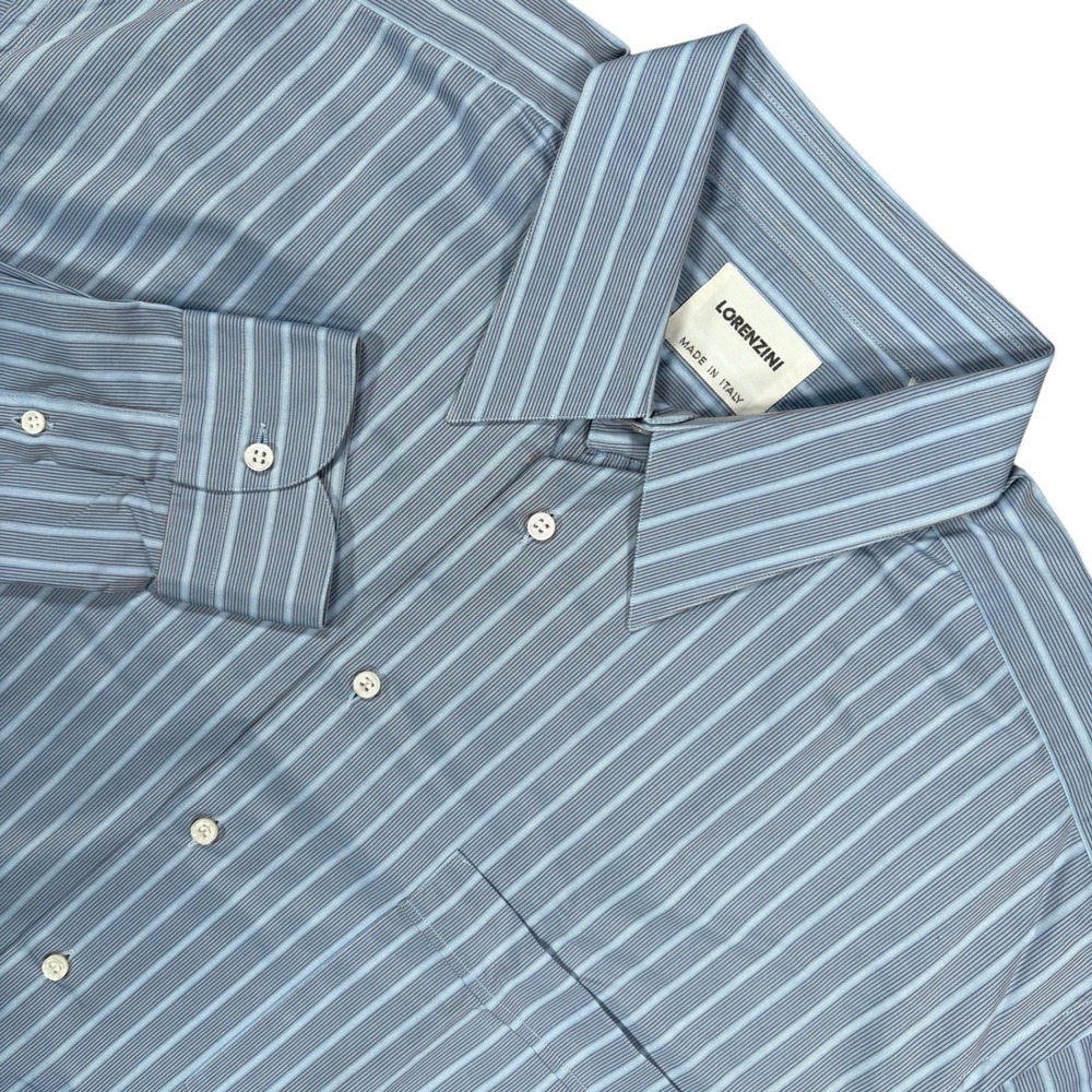 Lorenzini Italian Dress Shirt Mens L 16.5 Blue Vertical Striped Italy